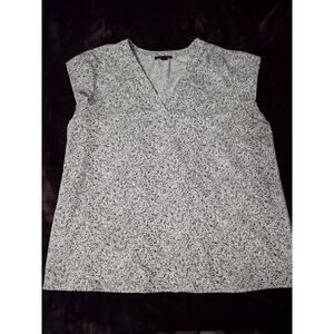 Size XXL Hilary Radley Black White V Neck Speckled Short Flare Sleeve Blouse Top
